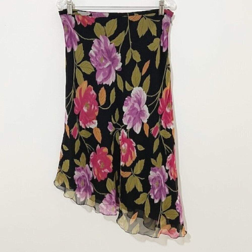 Spenser Jeremy Floral Silk Asymmetric Midi Skirt